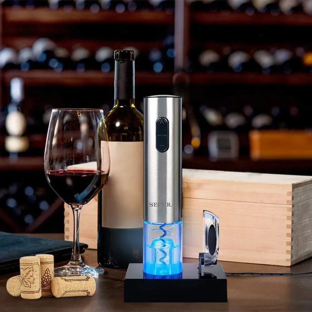Secura Electric Wine Opener NWT Silver Stainless Steel